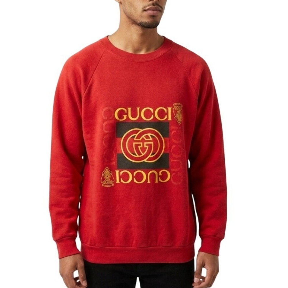Fruit of the Loom Sweatshirt Mens XL Red Vintage 80s Gucci Bootleg Made in USA